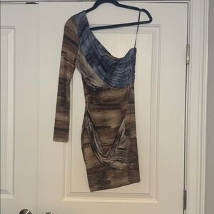 Torn by Ronny Kobo One Shoulder Mixed Brush Print Dress Size M